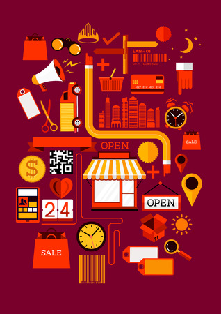 Creative Shopping Elements  Creative flat vector illustration with various shopping symbols のイラスト素材