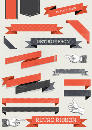Retro Ribbon Collection. Vintage ribbons and banners for designs. Layered vector illustration.のイラスト素材