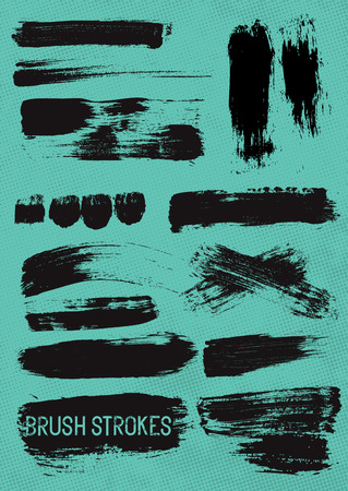Black Vector Brush Strokes, hand painted vector brush stroke elements. Vector illustration.のイラスト素材