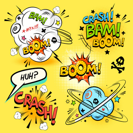 Comic Book Actions - A collection of comic cartoon actions and design elements. Vector illustrationのイラスト素材