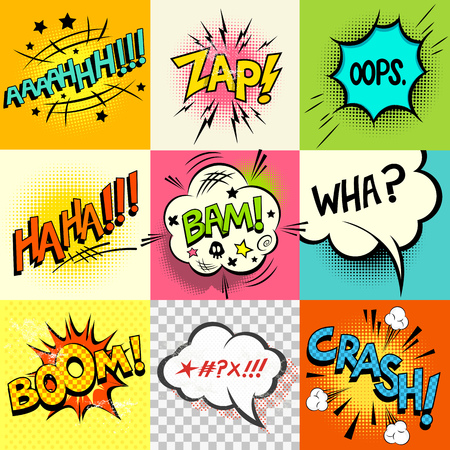 Comic Book Expressions!A set of comic book speech bubbles and expression words. Vector illustrationのイラスト素材
