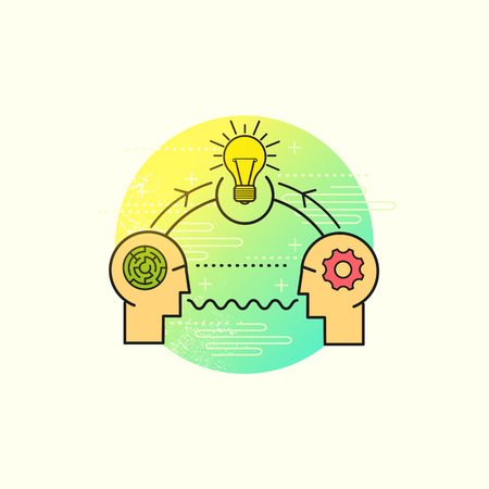 Business Problem Solving Vector. two people working together to solve a problem. Vector illustration.のイラスト素材