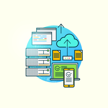 Big Data Vector. Storage and backing up of data driven applications on various platforms. Vector illustration.のイラスト素材