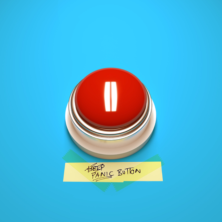 Panic Button. A big red panic button with a hand written label.