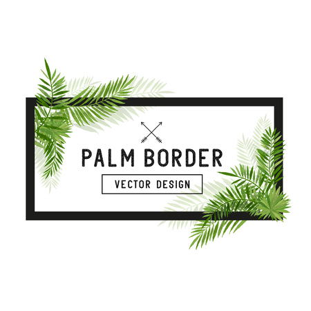 Tropical Palm Leaf Border Vector. Summer Palm tree leaves around a border. Vector illuatration.のイラスト素材
