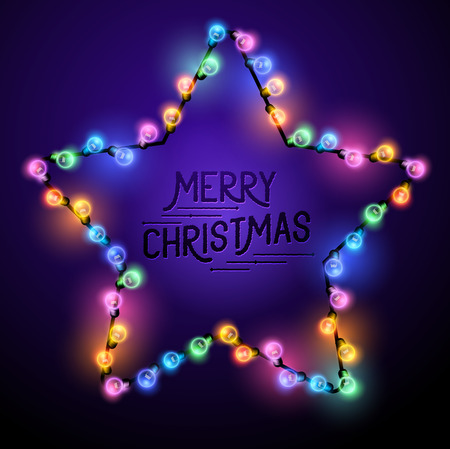 Christmas Star  - Seasonal decorations with colourful lights and Merry Christmas text. Vector illustration.のイラスト素材