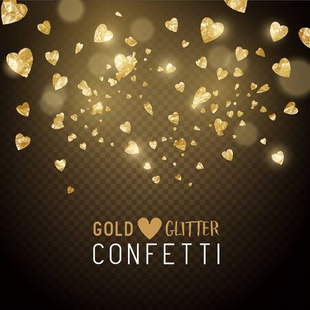 Luxury falling shiny and gold metallic heart shaped confetti. Vector illustration.のイラスト素材