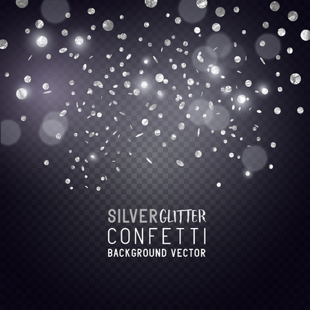 Luxury Celebrations background with falling pieces of metallic silver glitter and confetti, vector illustration.のイラスト素材
