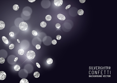 A luxury background design with falling glitter and sparkling metallic silver confetti. Vector illustration.のイラスト素材