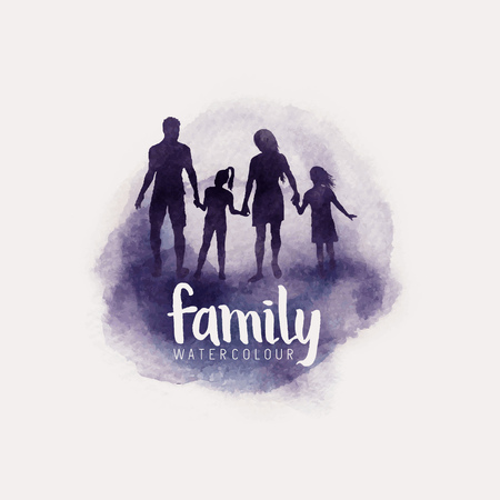 watercolour style family, Parents and children walking together. vector illustrationのイラスト素材