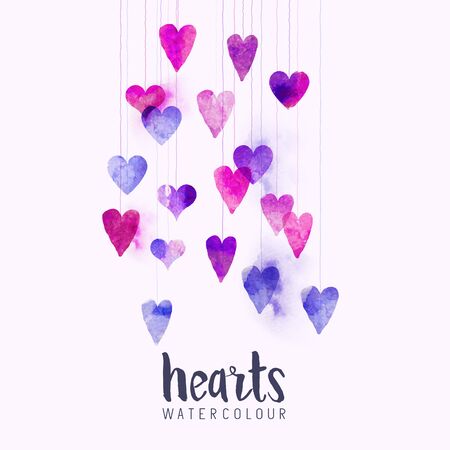 A set of watercolour love hearts on strings. Vector illustration.のイラスト素材