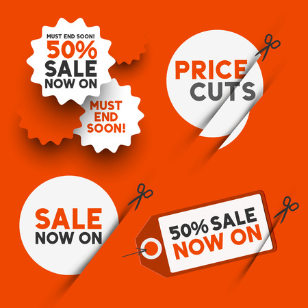 White sale signs and discount price cut symbols. Vector illustrationのイラスト素材