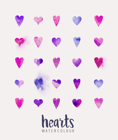 A collection of love hearts in watercolour. Vector illustrationのイラスト素材