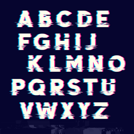 Glitch displacement type letters with fault lines. Vector illustrationのイラスト素材