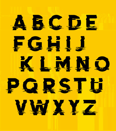 Glitchy displaced type letters with fault lines. Vector illustrationのイラスト素材