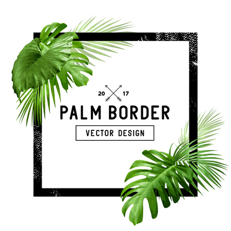 A border frame design decorated with floral tropical palm leaves with room for your message. Vector illustrationのイラスト素材