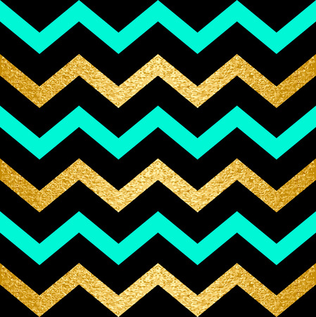 A seamless Chevon Zigzag pattern in gold and turquoise. Vector illustration.のイラスト素材
