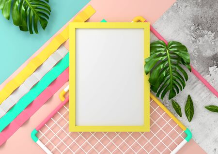 Modern and playful mock up background frame design. 3D Illustration render.の写真素材