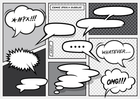 A set of various vector cartoon comic speech bubbles.のイラスト素材