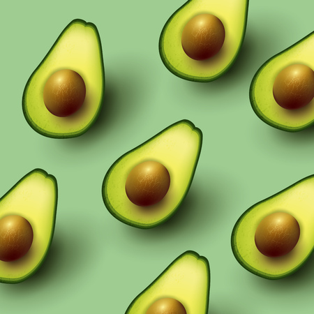 Healthy snacking background featuring sliced avocado. Vector illustration.のイラスト素材