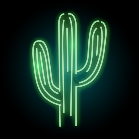 A glowing neon cactus plant tube light sign. Layered vector illustrationのイラスト素材
