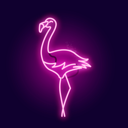 A glowing neon tube pink flamingo bird sign. Layered Vector illustration.のイラスト素材