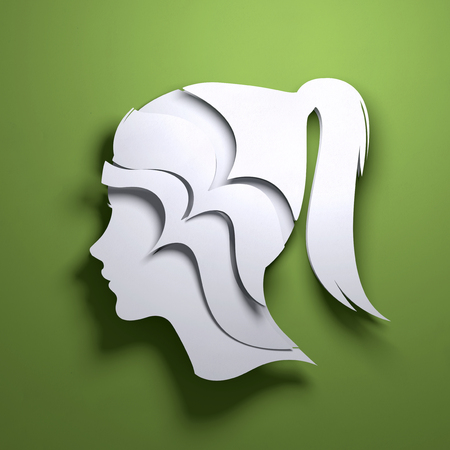 Folded Paper art origami. A silhouette of a persons head. Conceptual mindfulness 3D illustration.の写真素材