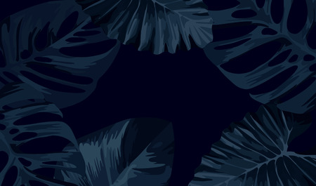 A dark tropical frame background with Palm tree leaves. Vector illustration.のイラスト素材