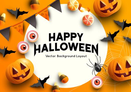 A set of halloween themed party decorations. Top down view with room for copy. Vector illustrationのイラスト素材