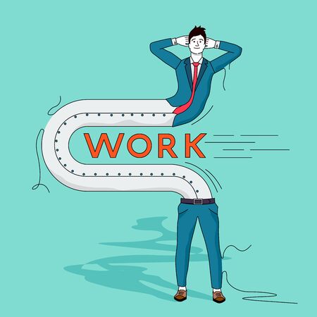 A businessman bending to avoid doing any work. Work shy people concept vector illustration.のイラスト素材