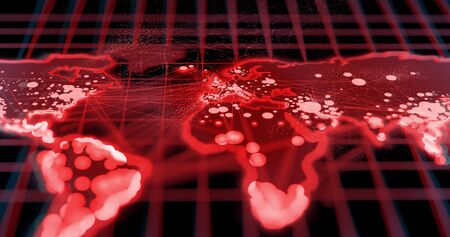 A global pandemic - Covid-19 Coronavirus - visualization data world map showing the spread of the outbreak. 3D illustration.の写真素材