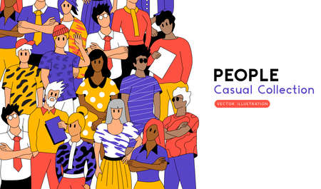 A collection of casual people standing. Creative team members and professionals. Vector illustrationのイラスト素材