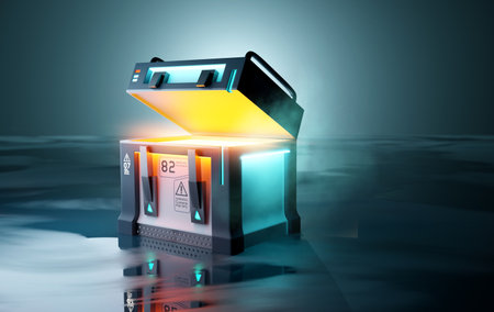 Creative futuristic gaming loot box consumable / care package crate. 3D illustration.の写真素材