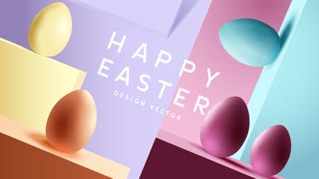 Pastel coloured easter eggs layout design with copy space, Holiday background vector illustration.のイラスト素材