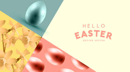 Easter abstract background layout with easter eggs and spring flowers. vector illustrationのイラスト素材