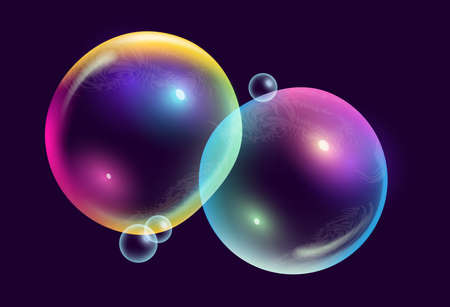 Two large and colouful realistic transparent bubbles. Vector illustration.のイラスト素材