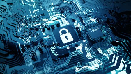Digital online network cloud security concept. 3D technology illustrationの写真素材