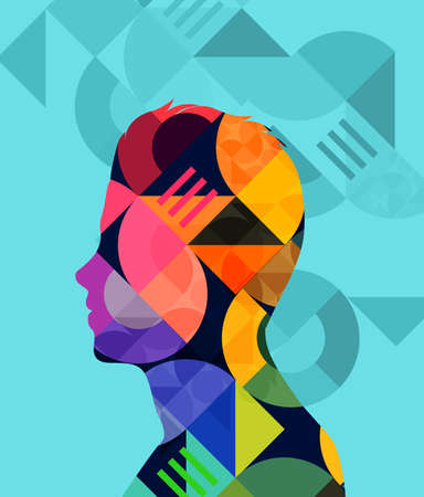 A man silhouette made up from colorful abstract geometric shapes. Vector illustrationのイラスト素材