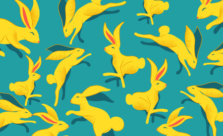 A collection of cute jumping rabbits. Easter decoration celebrations vector illustration.のイラスト素材