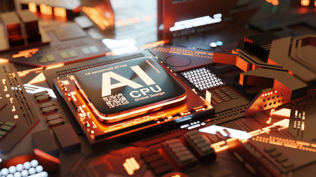 Future AI Artificial Intelligence powered by CPU processors. 3D technology background.の写真素材