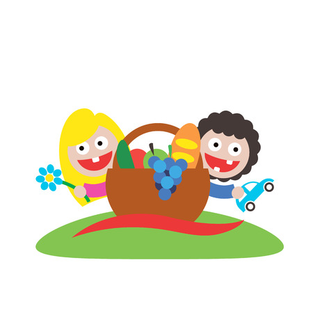 family picnic boy and girl art のイラスト素材