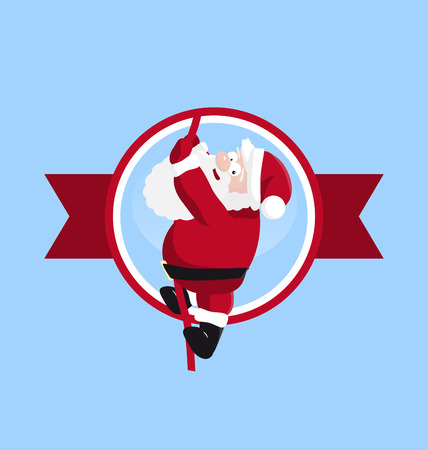 Santa climbing in the round logo. vector illustrationのイラスト素材