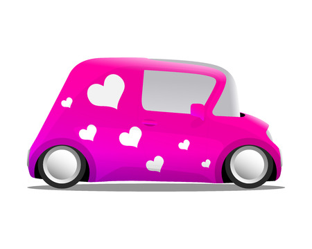 love and heart mini cartoon car pink, vector illustrationのイラスト素材