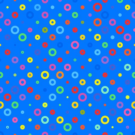 blue background fabric with colored circles seamless patternの写真素材