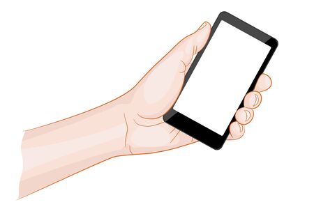 Man hand holding a smartphone with blank screen vector illustrationのイラスト素材