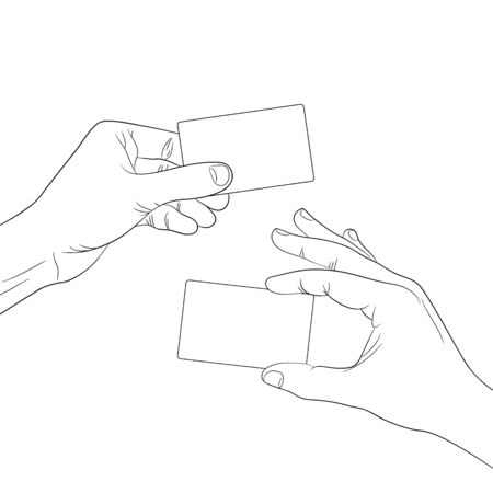 hand hold a blank card outline contour vector illustrationのイラスト素材