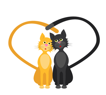 romantic couple of two loving cats vector illustrationのイラスト素材