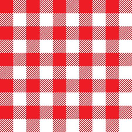 Red tablecloth seamless pattern. Vector illustration of traditional gingham dining cloth with fabric texture. Checkered picnic cooking tablecloth.のイラスト素材