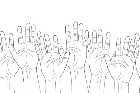 raised hands outline contour seamless pattern vector illustrationのイラスト素材