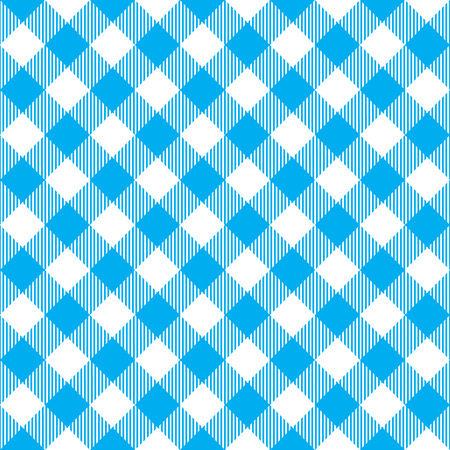 Blue tablecloth diagonal seamless pattern. Vector illustration of traditional gingham dining cloth with fabric texture. Checkered picnic cooking tablecloth.のイラスト素材